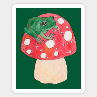 Green frog on red mushroom fly agaric Magnet